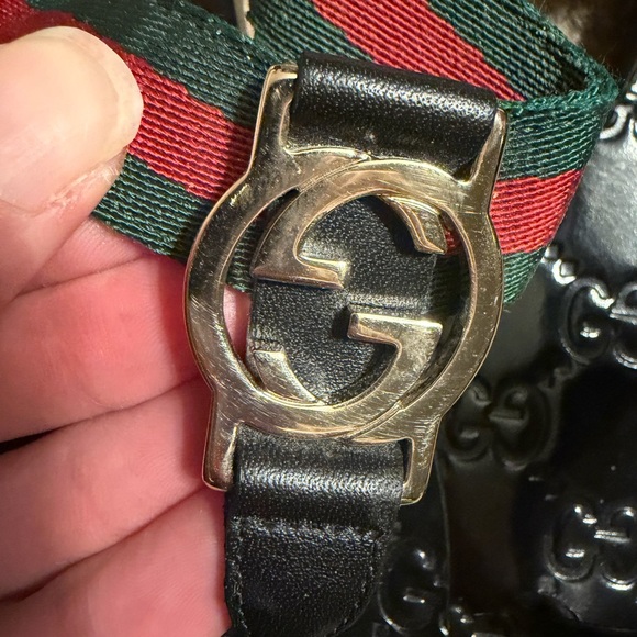 Gucci Black Flip Flops with Green and Red Straps, gold logo - Picture 3 of 9